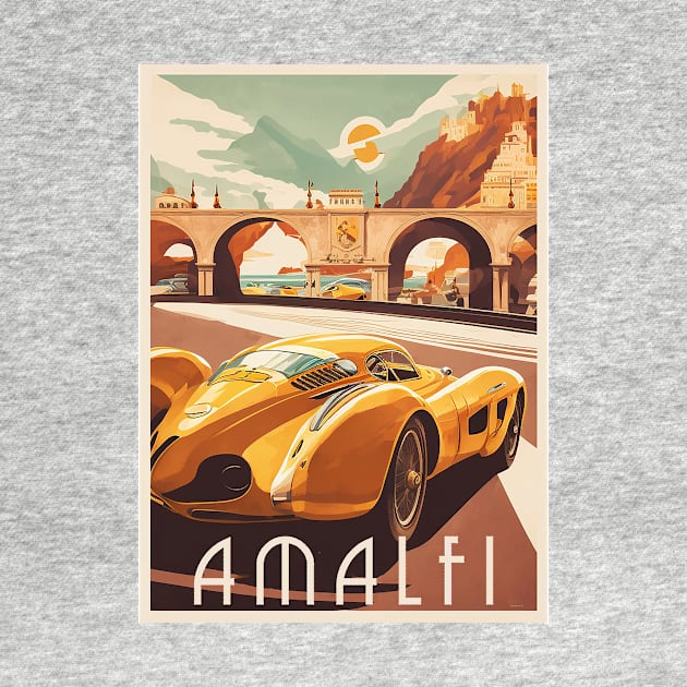 Amalfi Italy Supercar Vintage Travel Art Poster by OldTravelArt